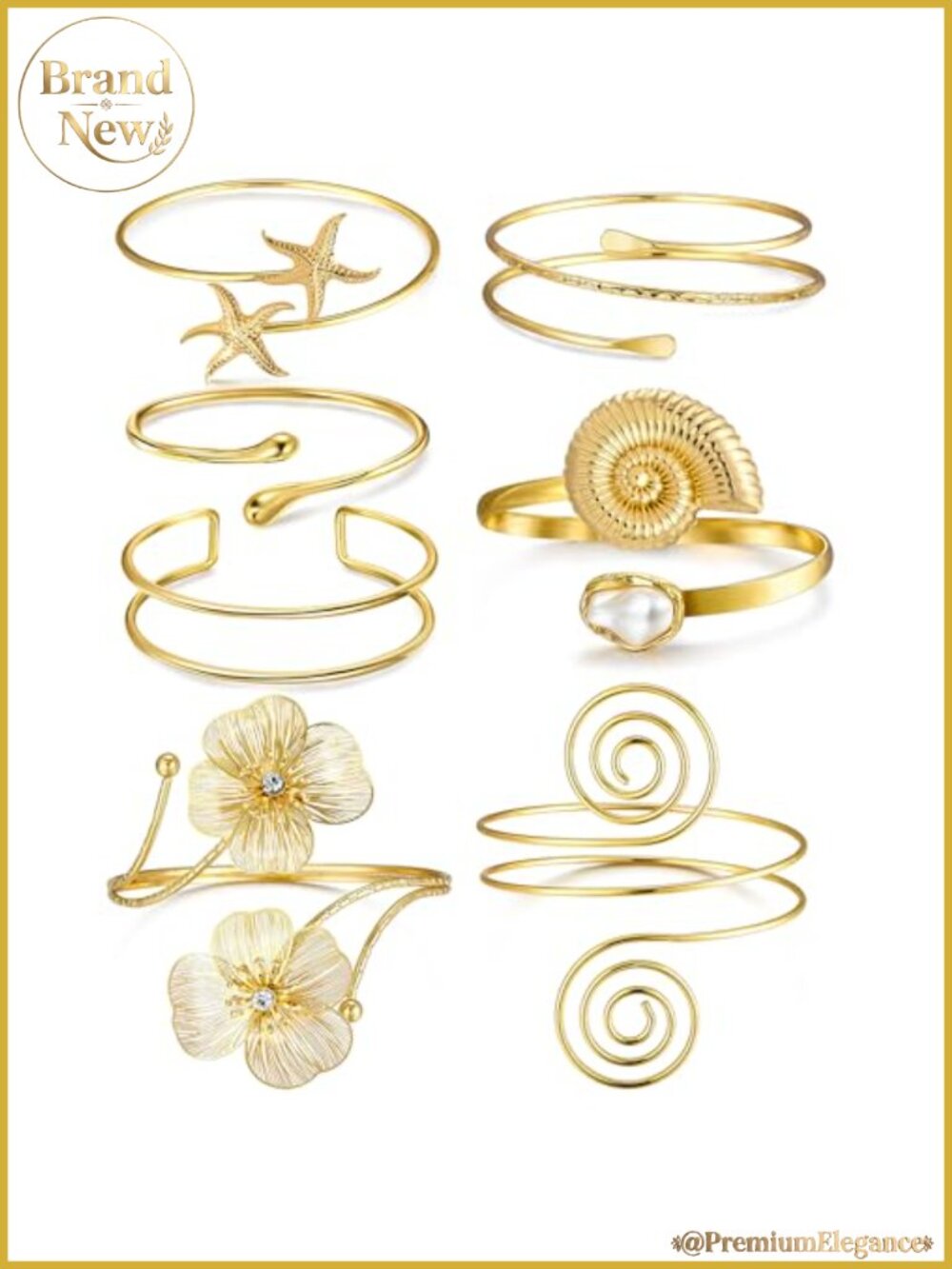7 Piece Gold Arm Cuff Set Women Statement Adjustable Upper Arm Cuff Bracelet